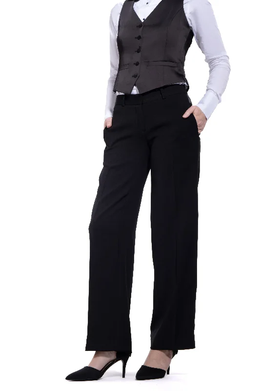 Black Straight Wide Fit Tuxedo Pants w/ Satin Back Pocket