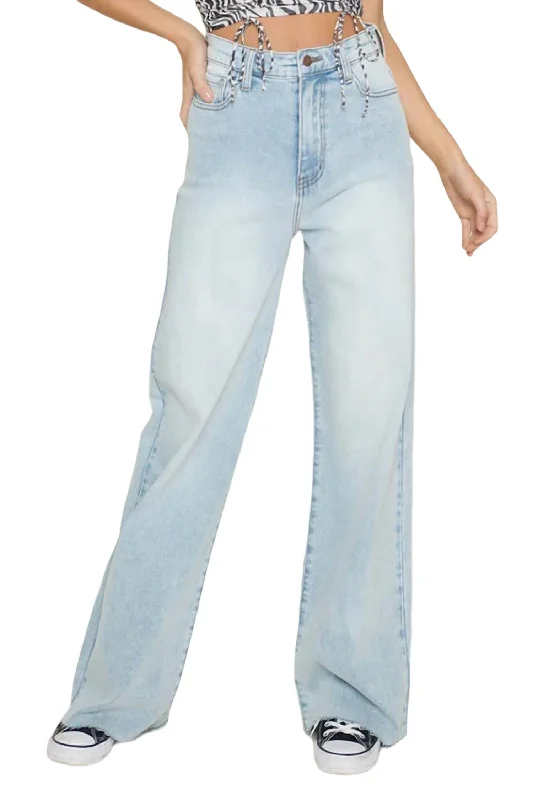 High Waisted Wide Leg Jeans In Light Stone