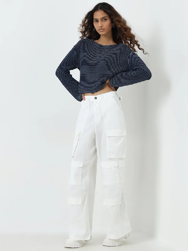 Nuon White Cargo-Style Straight - Fit High - Rise Jeans