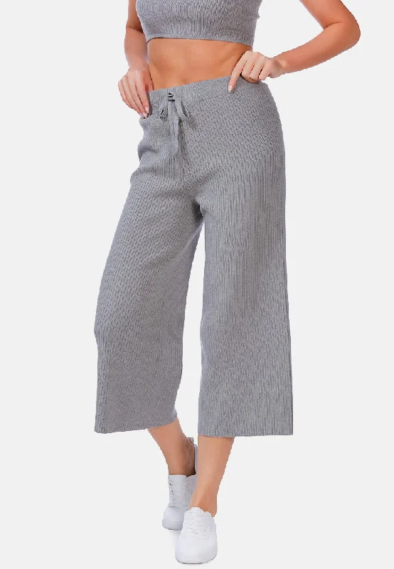 Solid Casual Drawstring Cropped Pants