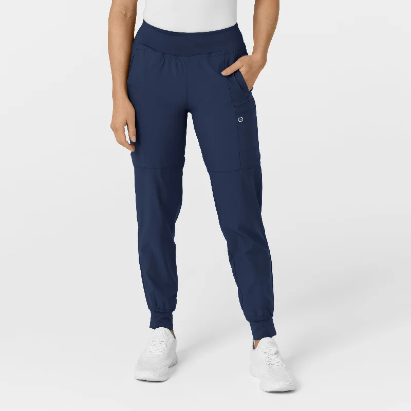 W123 Women's Comfort Waist Cargo Jogger Scrub Pant - Navy