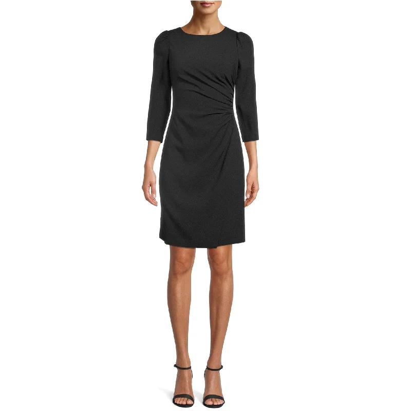 Anne Klein Womens Ruched Sheath Dress, Black, 6