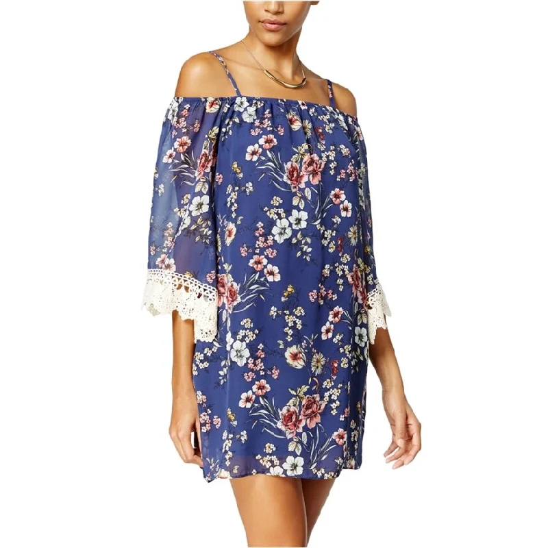 BCX Womens Floral Off The Shoulder Sheath Dress, Blue, Large