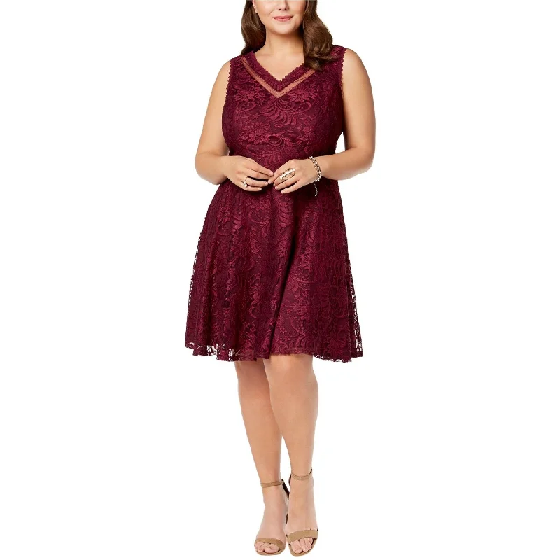 City Studio Womens Lace Illusion Fit & Flare Dress, Red, 18