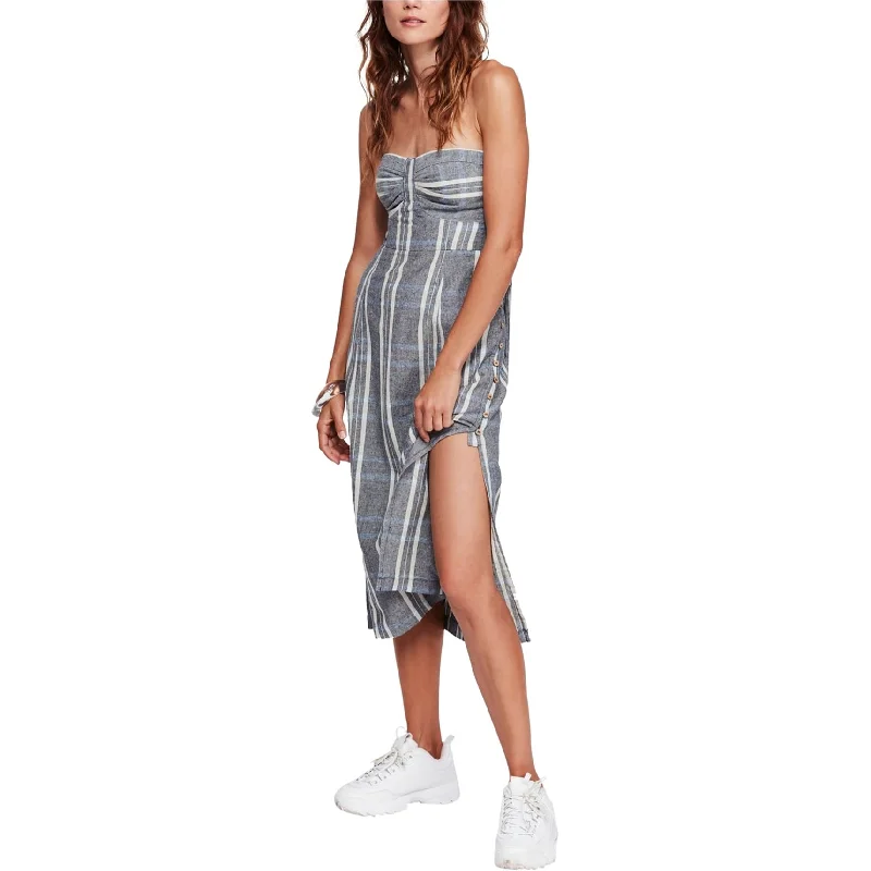 Free People Womens Plaid Strapless Dress, Blue, X-Small