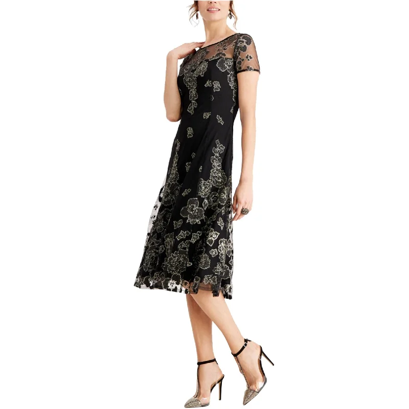 Ignite Evenings Womens Glitter Floral A-line Dress, Black, 12