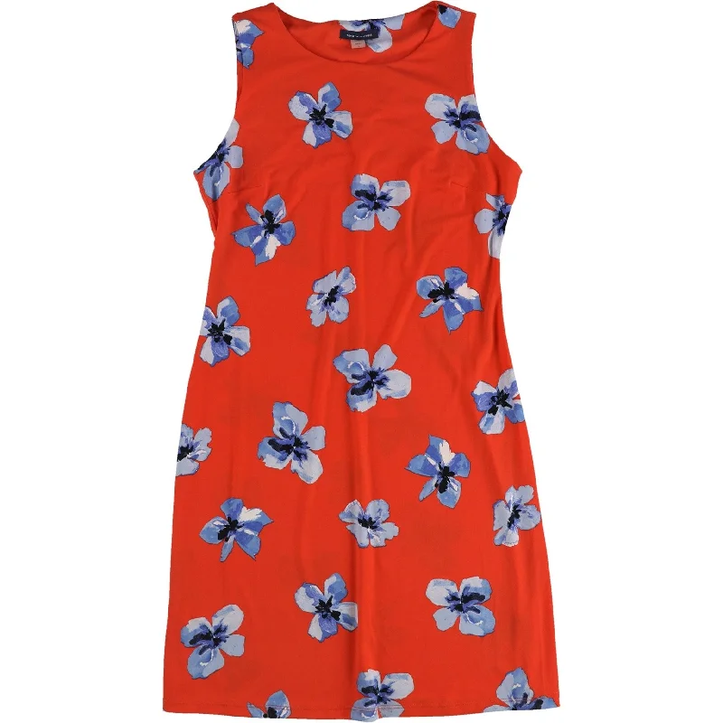 Tommy Hilfiger Womens Floral Swing Dress, Orange, 6