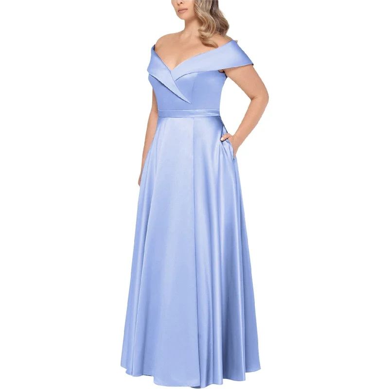 XSCAPE Womens Off-The-Shoulder Gown Dress, Blue, 18W