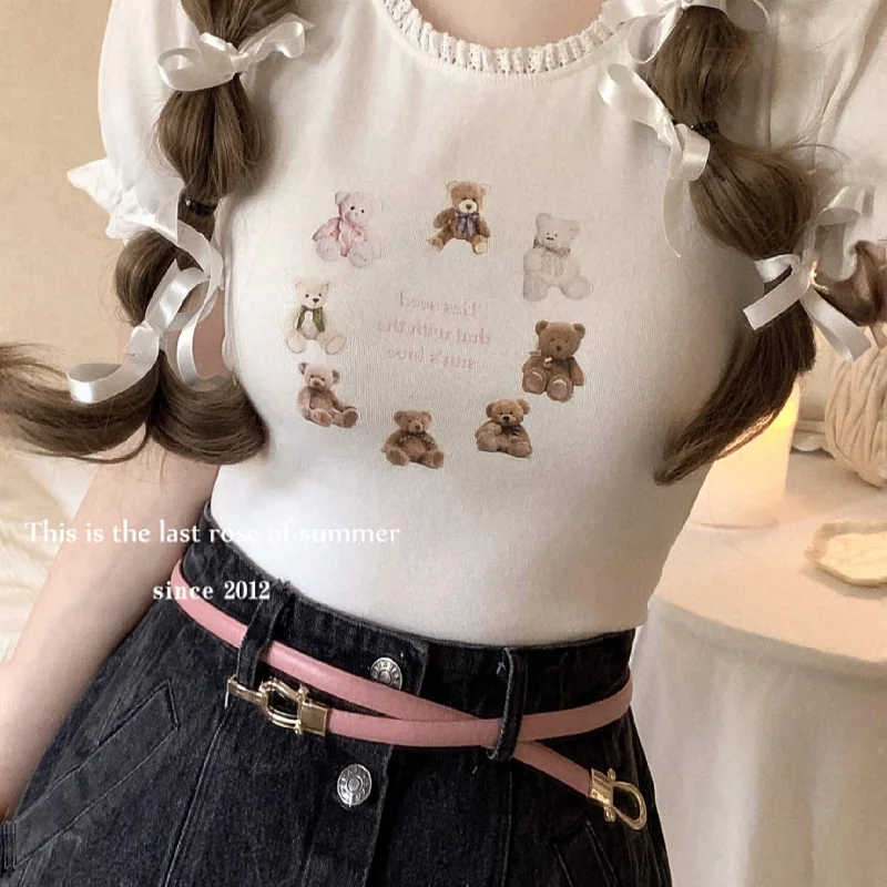 Cute cream bear girly ballet T-shirt BY3311