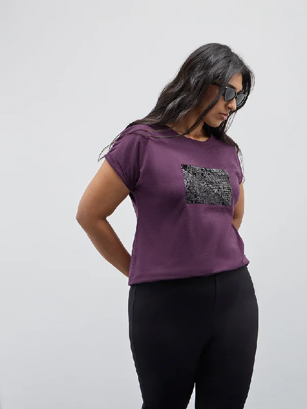 Gia Purple Sequined Cotton T-Shirt