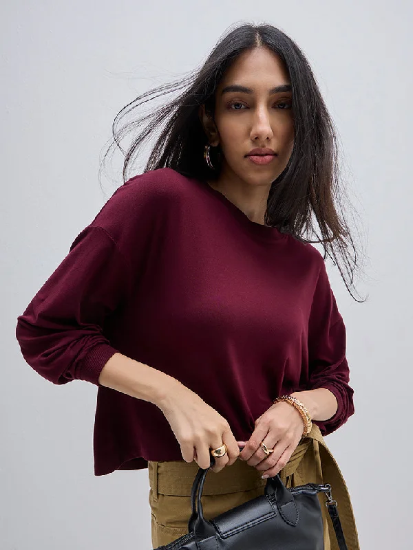 LOV Burgundy Solid T-Shirt