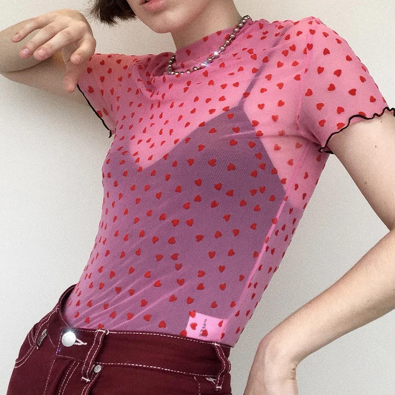 PINK HEART MESH PERSPECTIVE SHIRT BY22337