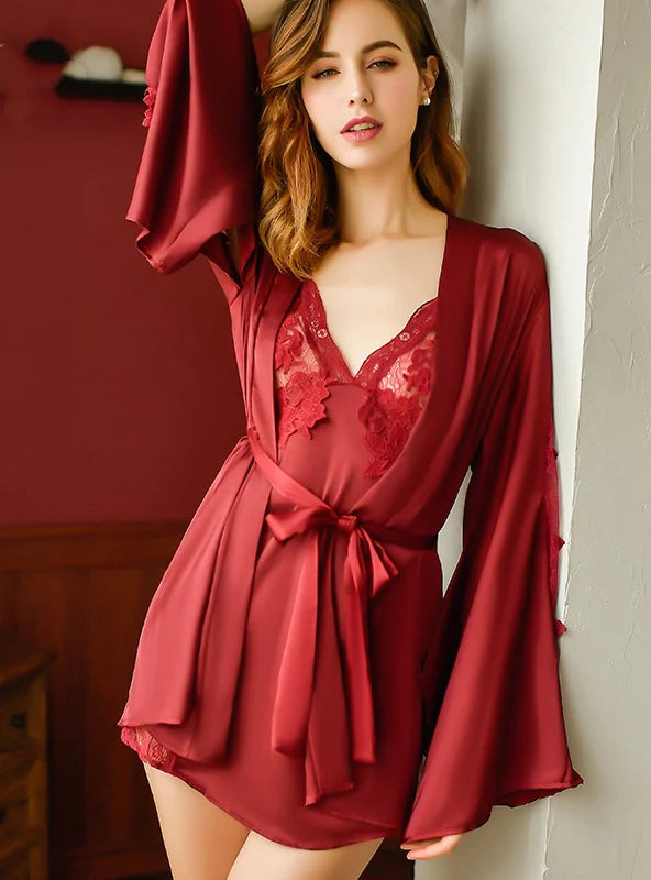 SEXY LACE PERSPECTIVE SUSPENDER NIGHTDRESS SUIT