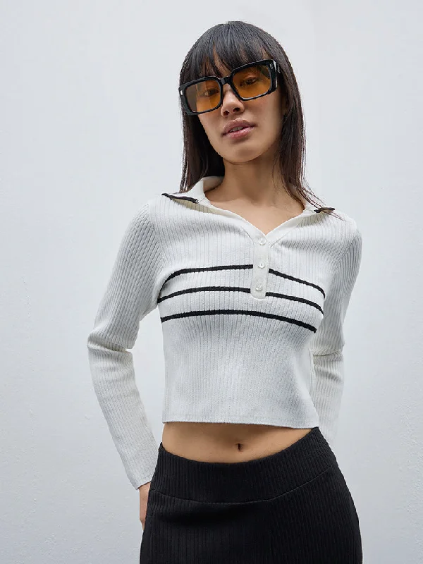 Studiofit White Ribbed Crop T-Shirt