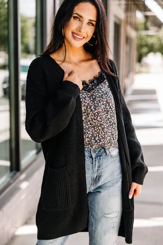 Been Here Waiting Classic Black Long Cardigan