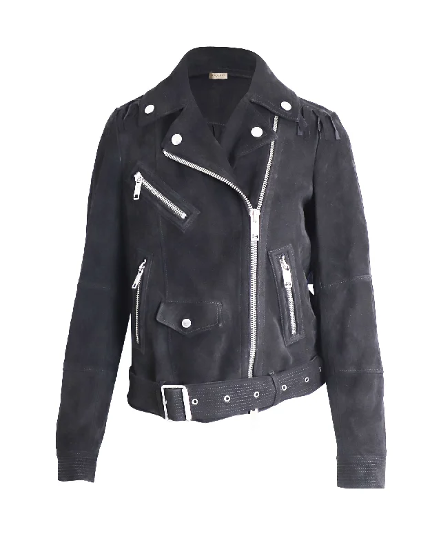 Burberry Arnstead Fringe Biker Jacket in Black Suede