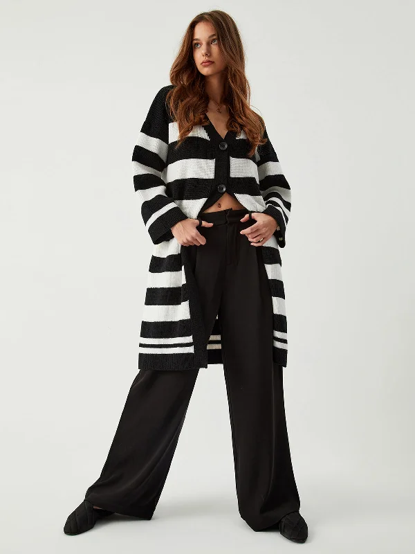 Stripe Charming Long Cardigan