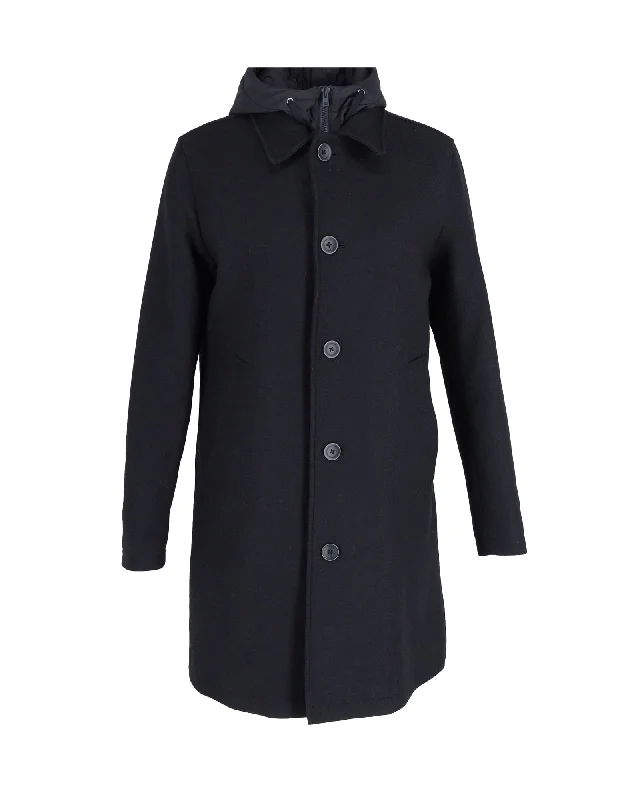 Herno Car Coat with Hooded Jacket Gilet in Black Wool