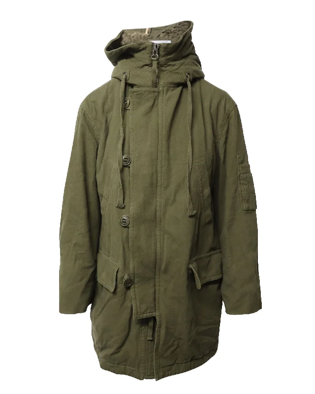 Vince Hooded Parka in Army Green Cotton