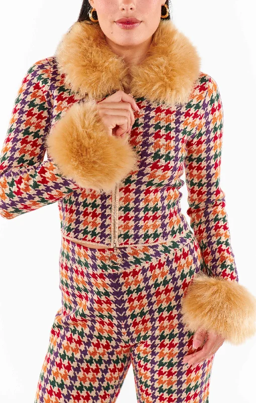 Zermatt Zip Up ~ Valley Houndstooth Faux Fur