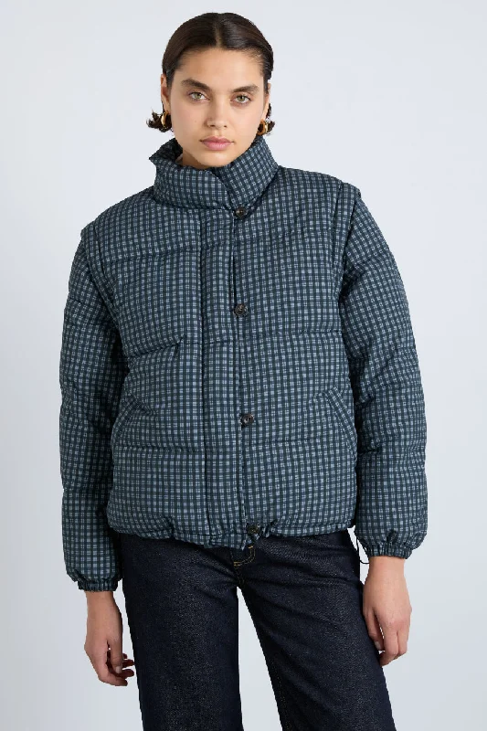 pearl check puffer - navy gingham