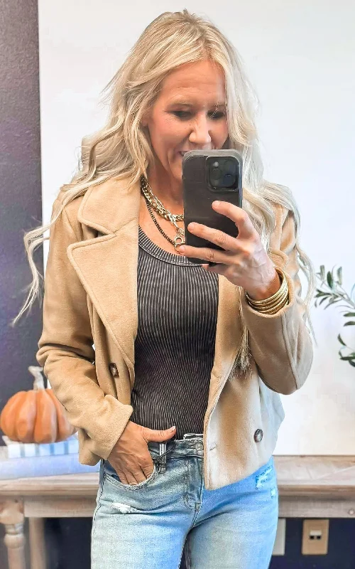 Wool Like Double Breasted Crop Jacket