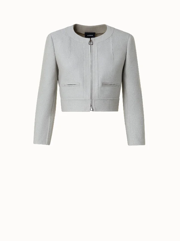 Wool Viscose Crêpe Double-Face Short Jacket