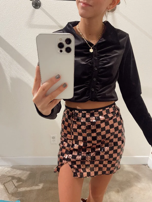 Checkered Sequin Mini Skirt