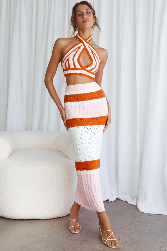 Higher Love Knit Maxi Skirt Striped Orange