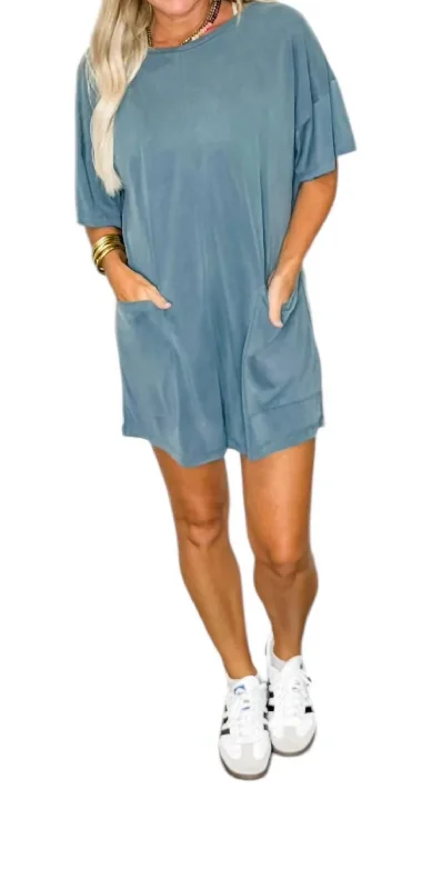 Oversized Jersey Romper In Teal