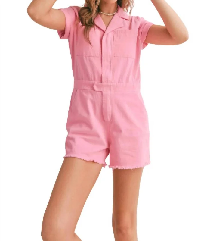 Sweet Pea Denim Romper In Pink