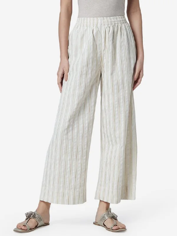 Utsa Off White Striped Cropped Palazzos