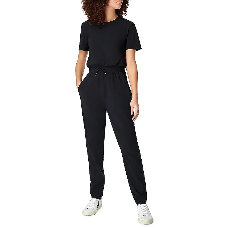 Womens Drawstring Short Sleeve Jogger Jumpsuit