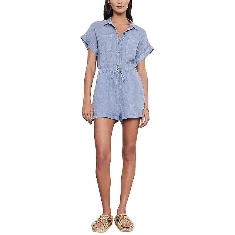 Womens Linen Button-Down Romper