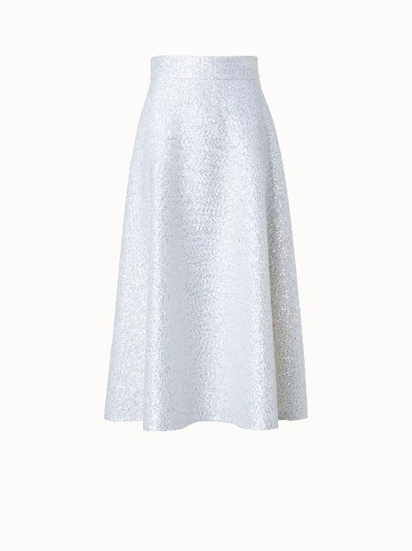 Wool Blend Sequins Flared Midi Skirt