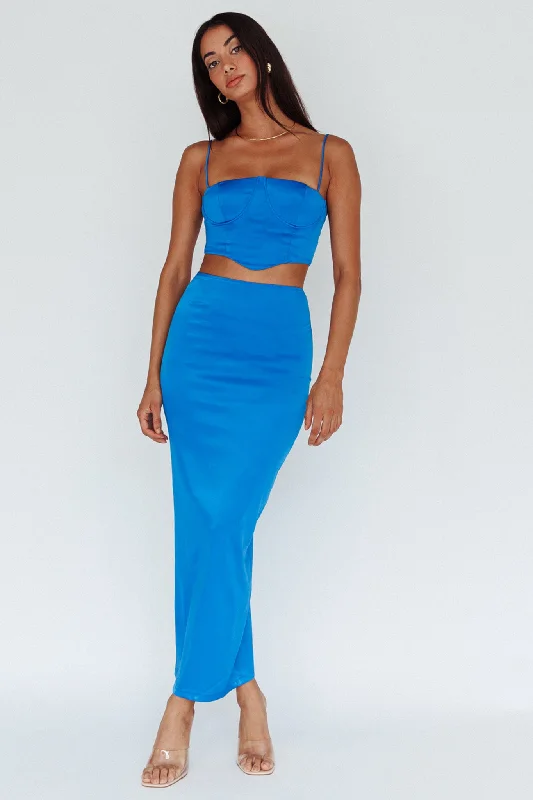 Zeina Satin Midi Skirt Blue