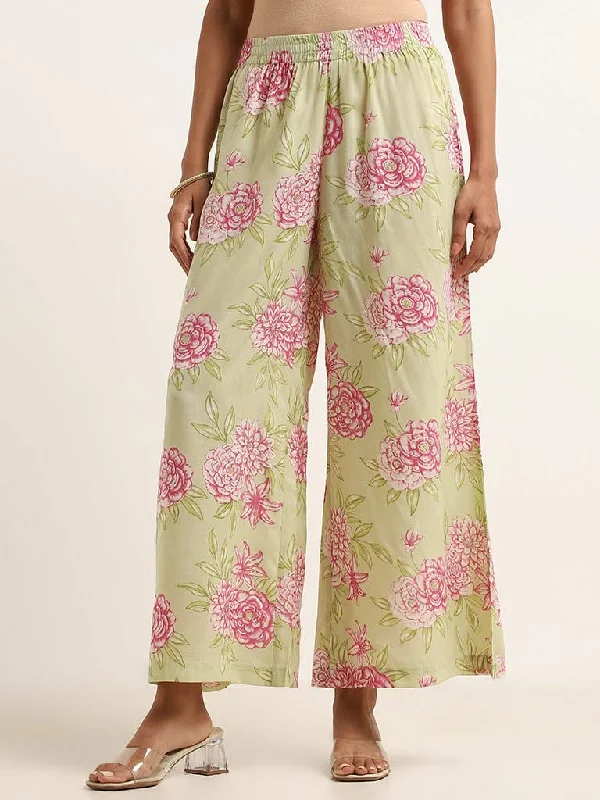 Zuba Green Floral Print Palazzos